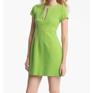 Diane von Furstenberg Agatha Lime Green Stretch Knit Mini Dress Sz 4 Mod A-Line